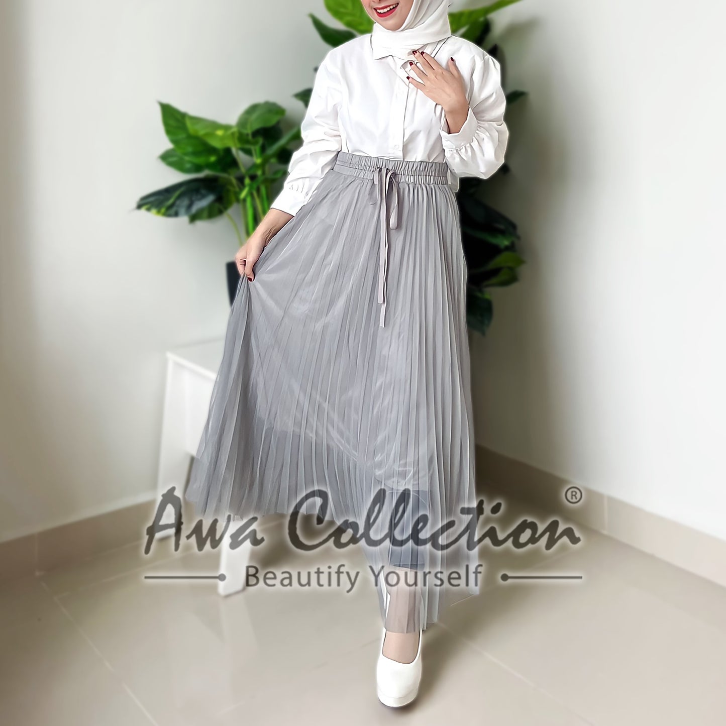 LALEESA Awa Collection BA504574 SKIRT MAVISHA 3 Layer Mesh Pleated & Tulle Skirt Muslimah Skirt Labuh Skirt Pencil