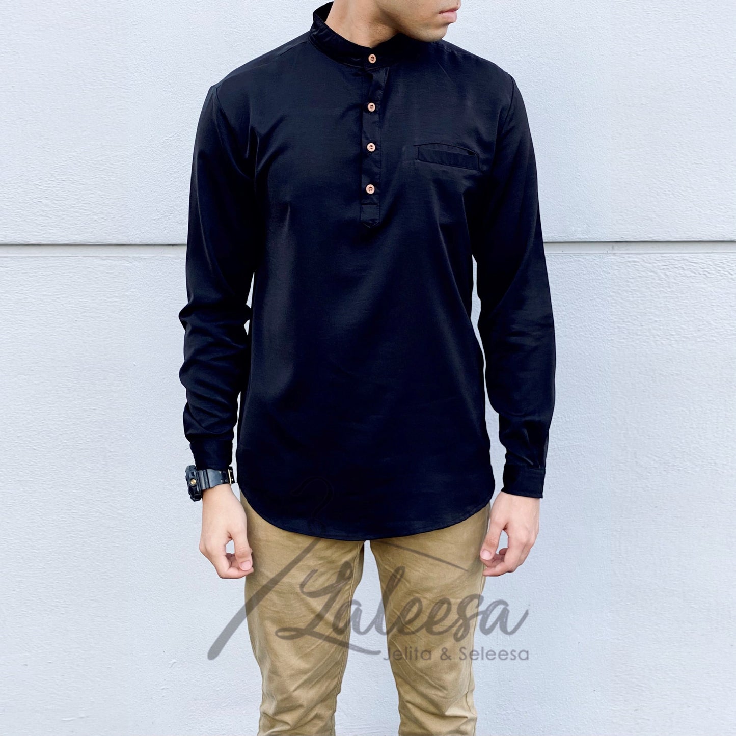 Plain Kurta Lelaki (Slim Fit) Baju Berkolar Casual Formal Men Shirt Men Baju Lelaki Baju Raya 2024