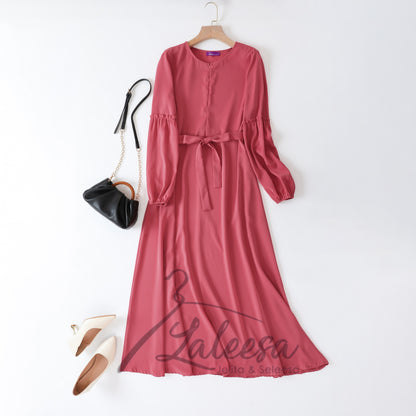 LALEESA DRESS DIYA LD269297 <BF Friendly Series> Plain Color Front Zipper Belted Long Dress Plus Size Baju Raya 2024