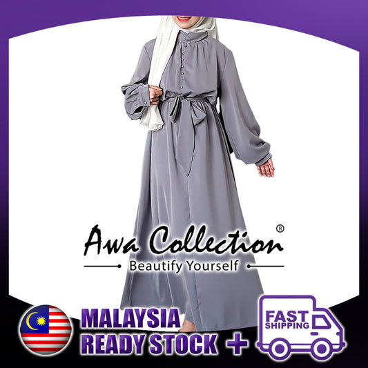 LALEESA Awa Collection DA114134 DRESS DARRA Chiffon High Neck Button Belted Long Dress Muslimah Dress Women Dress