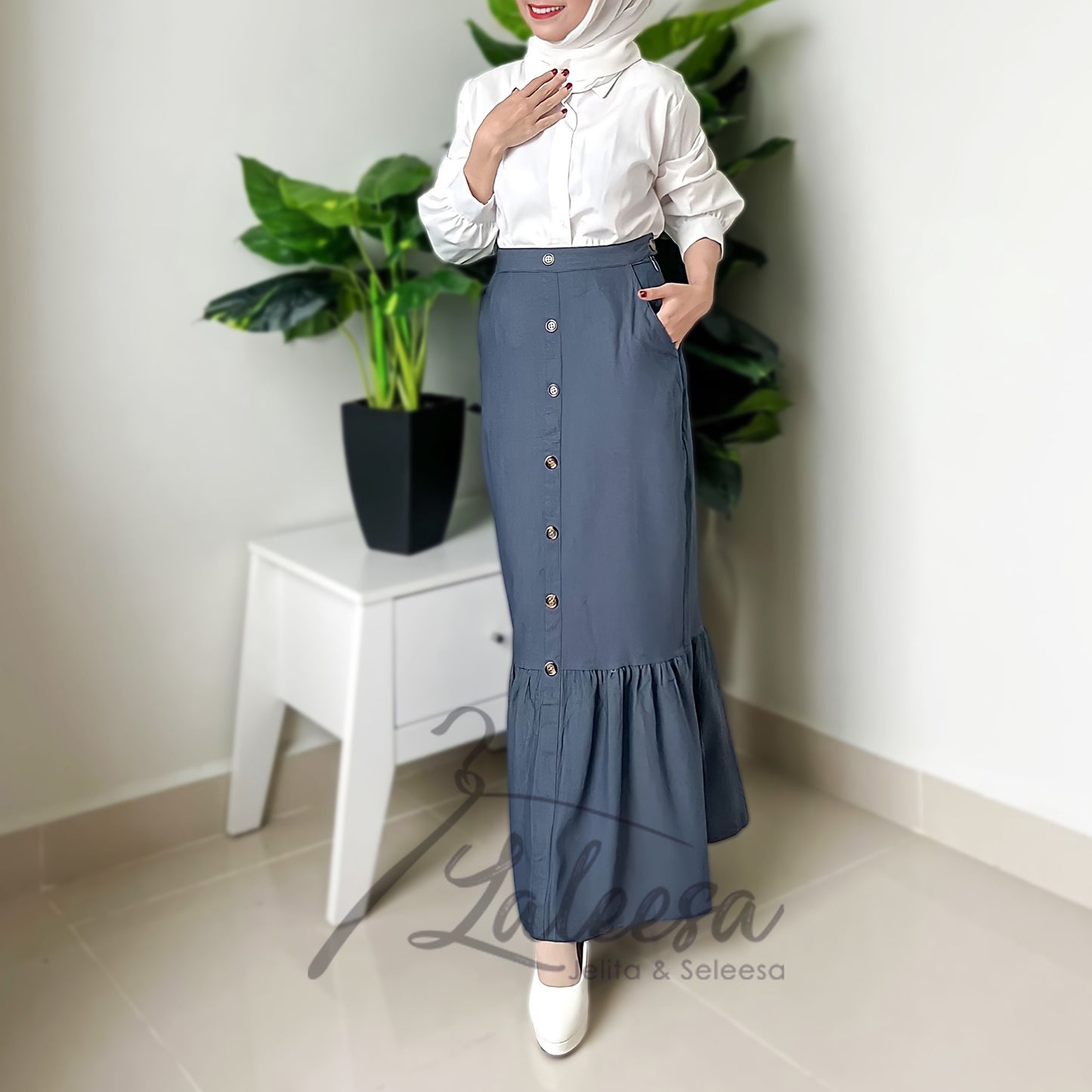 LALEESA PS655695 SKIRT RABITA Denim Hem Skirt Muslimah Skirt Labuh Skirt Pencil Skirt Kembang Baju Raya 2023