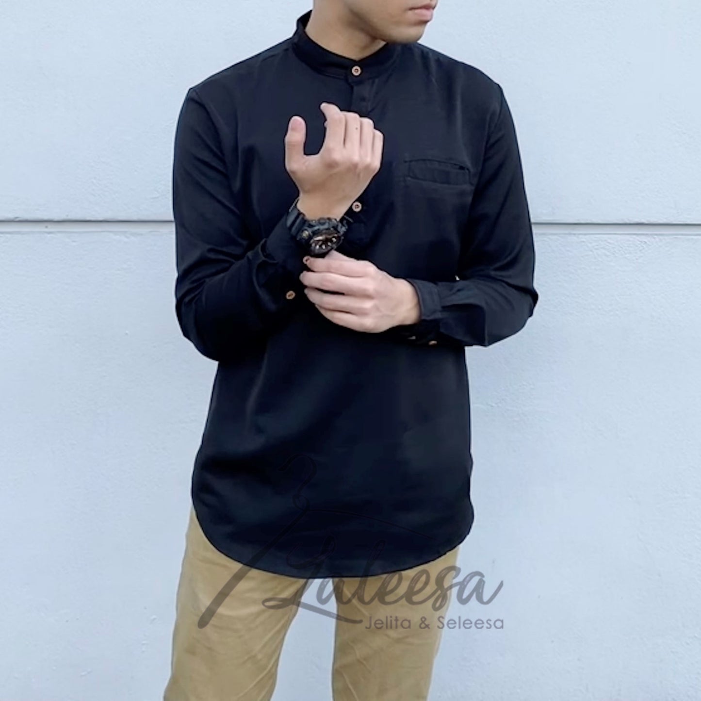 Plain Kurta Lelaki (Slim Fit) Baju Berkolar Casual Formal Men Shirt Men Baju Lelaki Baju Raya 2024