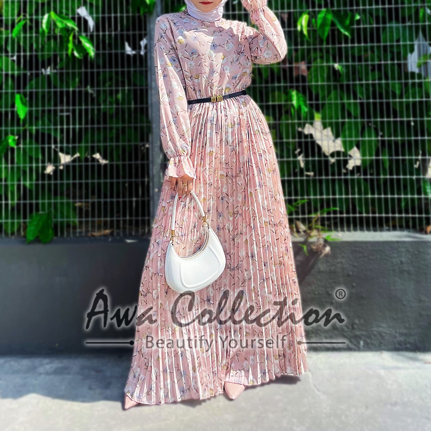 LALEESA Awa Collection DA126153 DRESS RAEESA Frill Neck Shirred Detail Flounce Sleeve Pleated Dress Muslimah Dress