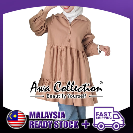 LALEESA Awa Collection TA305353 BLOUSE DURRIYA Casual Vintage Pleated Hem Mini Dress Blouse Muslimah Blouse Women Blouse